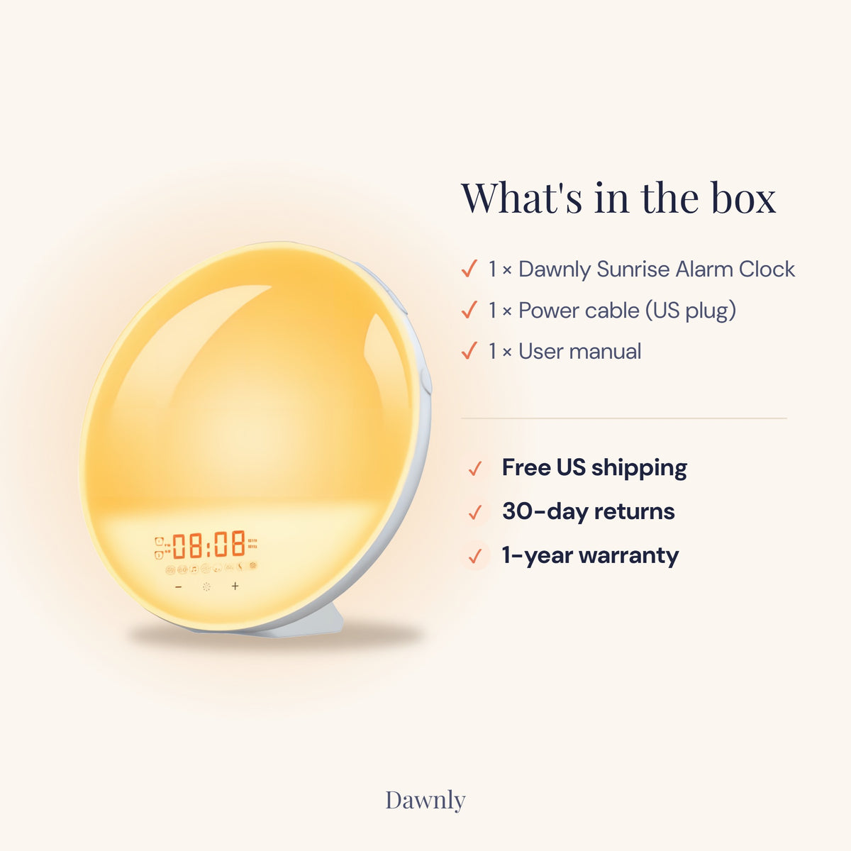 What's in the box: clock, power cable and manual