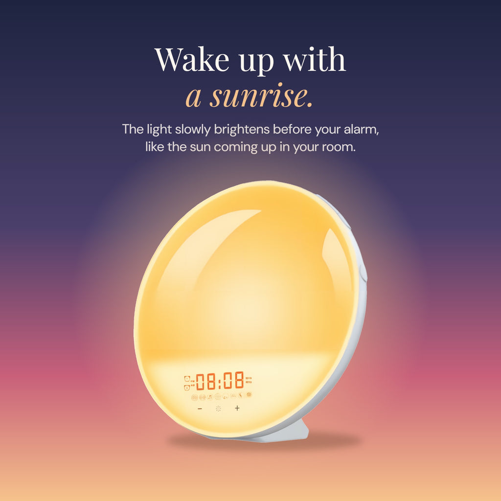 Wake up with a sunrise: the light slowly brightens before your alarm